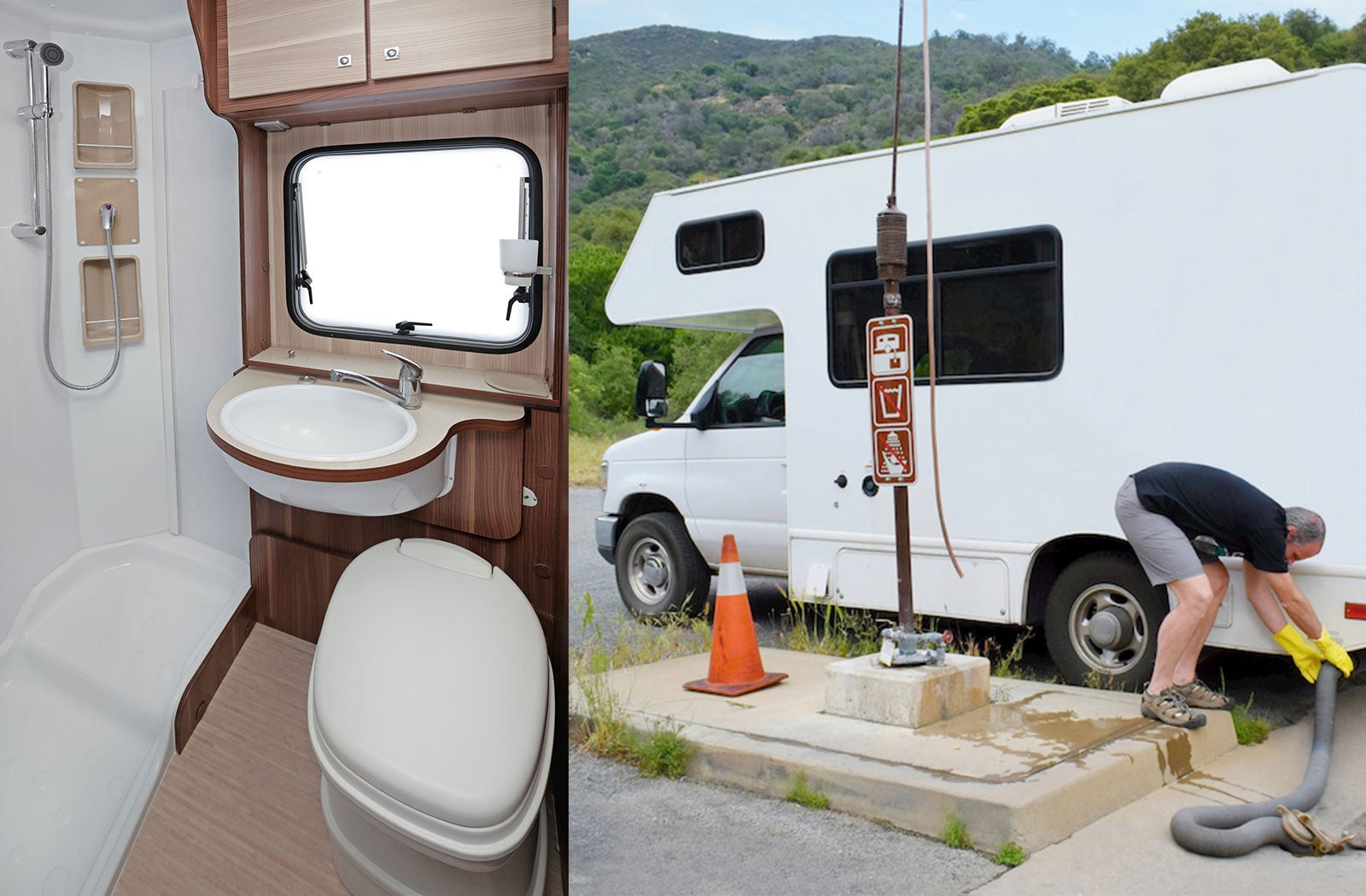Portable RV/camper toilet and holding tank setup in Eureka, California