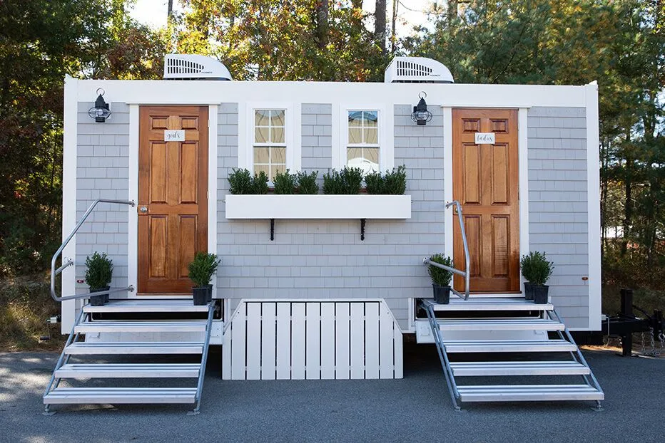 Wedding restroom units discretely staged at a venue in Eureka, California